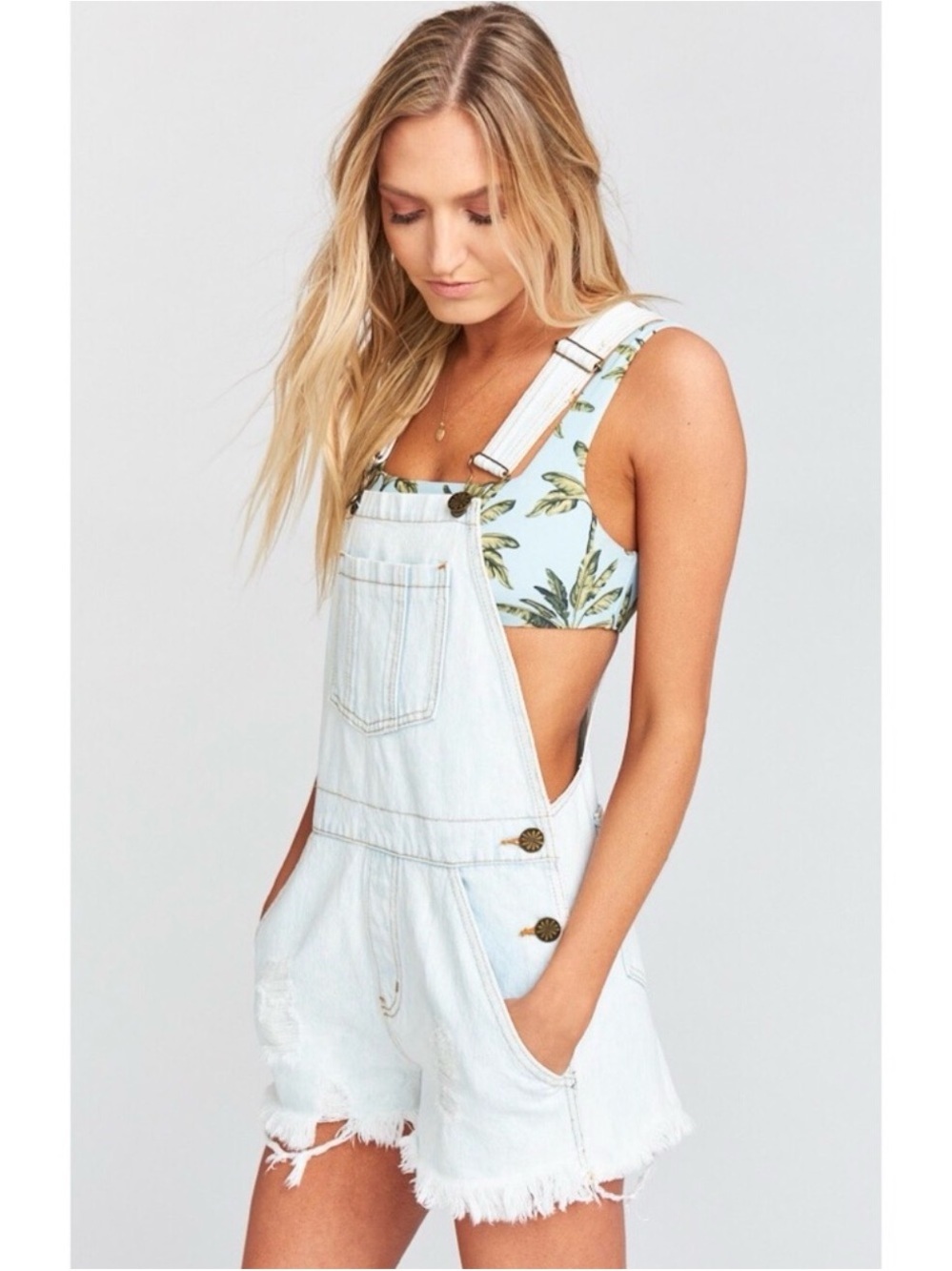NWT Mumu blue Light Wash Denim Short Overalls